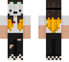 casual outfit with white pumpkin mask and dyed tips