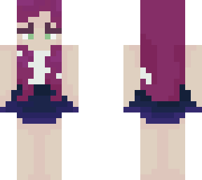 long pink/magenta hair, indigo blue skirt