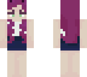pink hair, indigo skirt, no flare