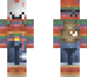bunny mask w/ rainbow sweater