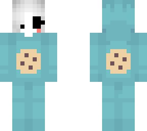 female puppet in a cyan cookie monster onesie