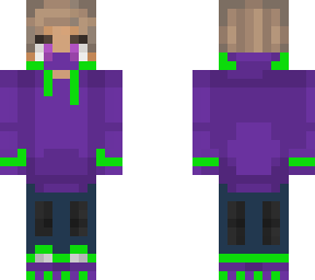 improvised purpled skin with sweatpants and a weird mask.