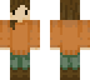 orange sweater + green pants girl