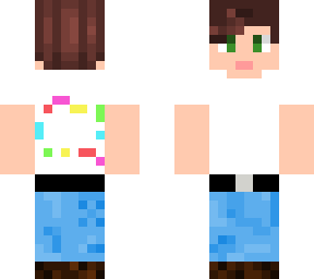 blue jeans, white t-shirt w/donut on back