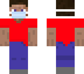 steve but with red t-shirt and coronavirus mask