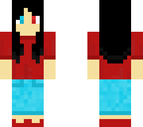 girl with black hair, jeans, and a red shirt