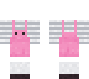 pink overall skirt base with striped shirt