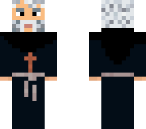 black robe monk w/ grey hair & beard