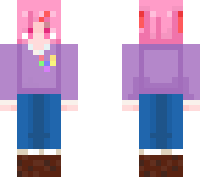 natsuki wearing purple shirt and jeans