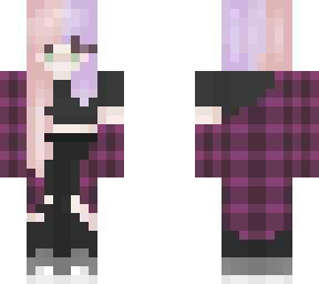 split hair girl with green eyes. burgundy flannel (recolour!!)