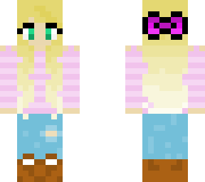 blonde girl with bow and jeans