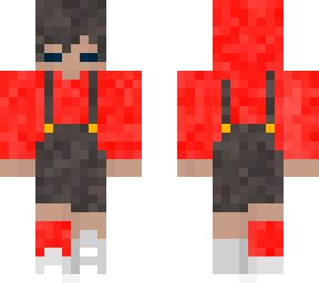 red hoodie with brown overalls