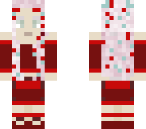 siren's skin rose gold hair, red outfit