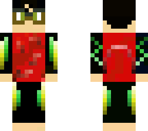character with black hair, brown glasses, and a red shirt