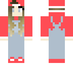 girl with red hoodie and overalls