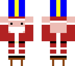 mini-santa on stilts with a present