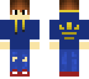 blue and gold hoodie with ripped jeans