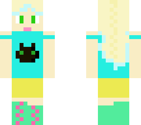 girl with toleess shrt and blue heir