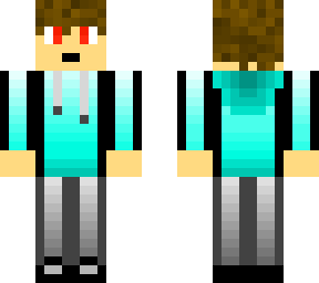 neon sweater teen with red eyes (not evil red eyes)