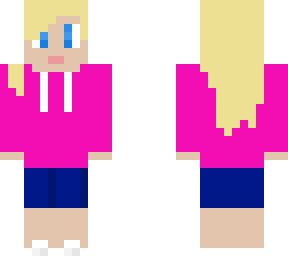 blond girl with pink sweater and blue eyes