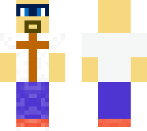 cross, jeans, glasses, no hair