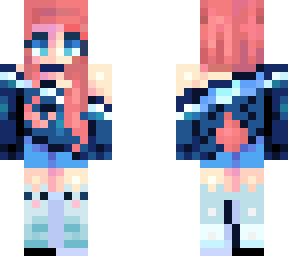 girl in blue with pink hair