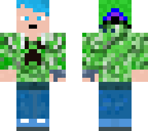 blue hair and blue eyes with green creeper hoodie (classic)