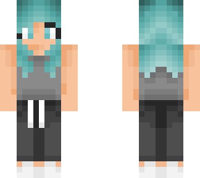 girl with sweatpants and blue hair