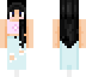 girl w/ black hair, blush, light pink flower crop, light washed ripped jeans