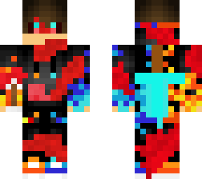 beacoming zombie orange and blue gamer with dimond sword on the back of it.