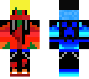 red and blue zombie with blood spatters
