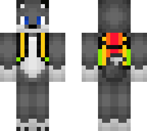 wolf with rainbow knapsack
