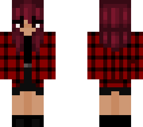 red head in a flannel and skirt