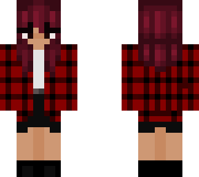 red head in a flannel and skirt