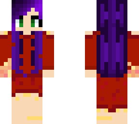 purple haired girl in basic fire dress