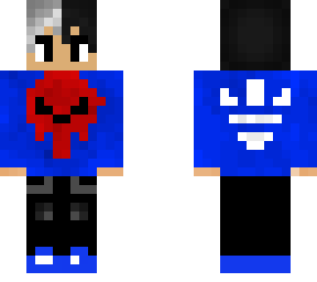 blue shirt with red skull