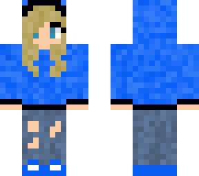 blonde girl with blue hoodie