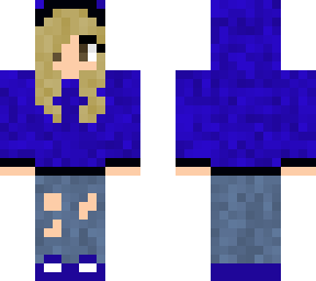 blonde girl with blue hoodie
