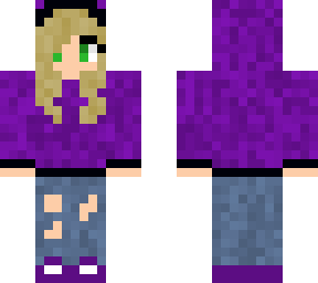 blonde girl with indigo hoodie