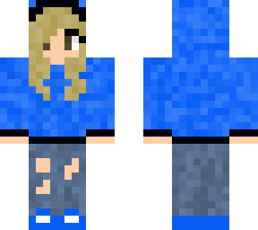blonde girl with light blue hoodie