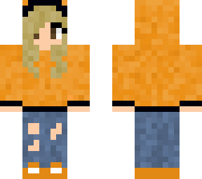 blonde girl with orange hoodie