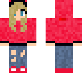 blonde girl with pink hoodie