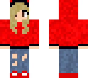blonde girl with red hoodie