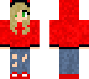 blonde girl with red hoodie