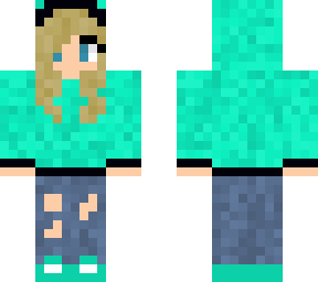 blonde girl with teal hoodie