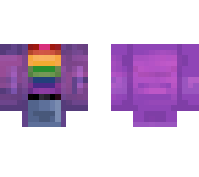 purple jacket on rainbow shirt