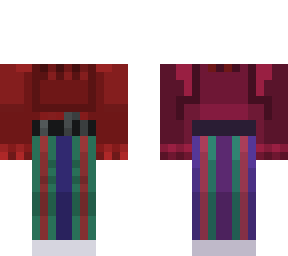 red sweater & funky pants