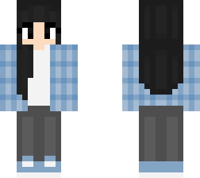 black hair blue flannel
