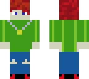 my first minecraft skin! green shirt with red ombre hair