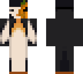 penguin with half a pumpkin face